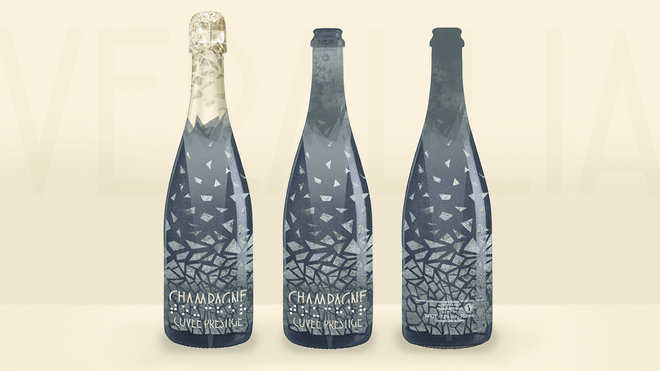 Projet « Braille » de Capucine Lessort, également remarqué, avec un décor inclusif dès que l’on touche la bouteille. Catégorie « Spécial Champagne », 2018.