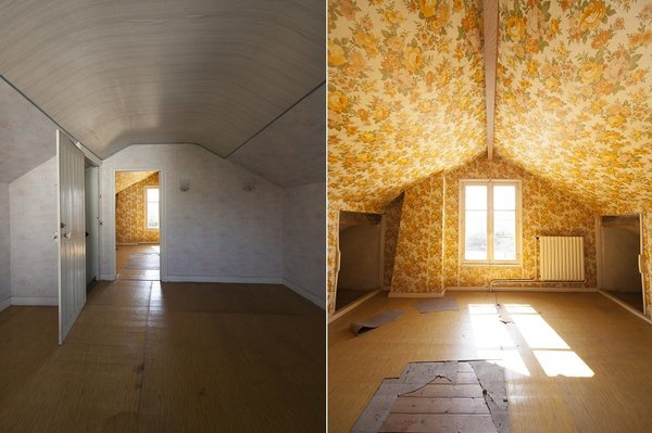 Avant les travaux, la villa d’origine faisait partie d’un groupe de maisons ouvrières classées, construites au début du XXème siècle. A l’intérieur, la décoration n’avait pas changé depuis les années 1970 : les chambres initiales en soupente, avec seulement 1,80 m de hauteur maximale au faîtage. Et des papiers-peints et sols souples très vintage.