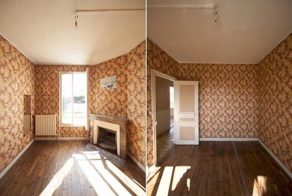 Avant les travaux, le salon d’origine étriqué et ses aménagements vétustes et désuets.