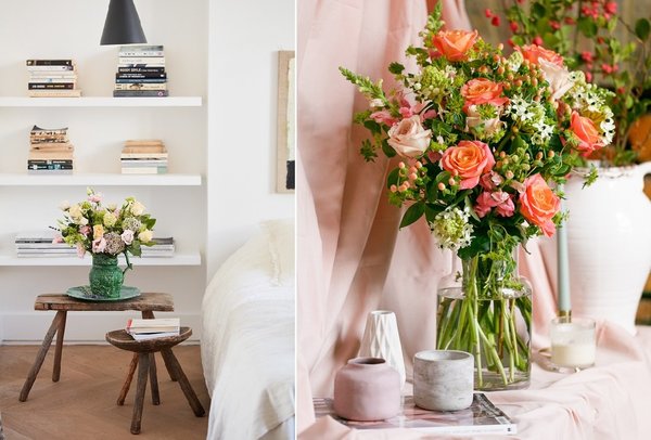 Bouquets le Harper de style shabby-chic avec des roses, des snapdragons roses, des alstroemerias ourlés d’un feuillage très délicat. 30 €, le bouquet.