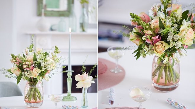 Bouquets Gabrielle et Geneviève de style classique au charme désuet, à base de roses.