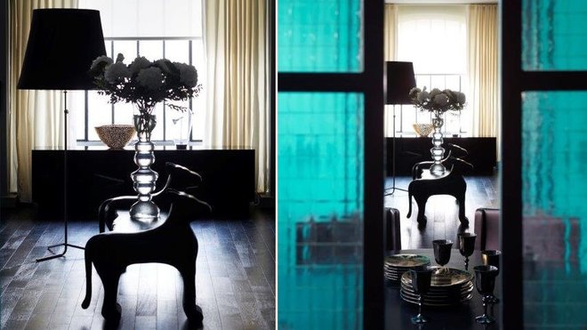 Banc en bois massif, avec côtés reprenant la silhouette d’un jaguar, inspiré d’une forme primitive mexicaine créé pour le Club Med de Cancun.