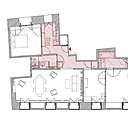 Plan après les travaux : au cœur de l’appartement, l’entrée, le couloir et les espaces techniques hyper-cloisonnés ont été fluidifiés par la suppression de cloisons et de portes inutiles.