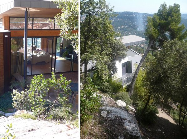 Des piliers et des plateaux en acier soutiennent les terrasses en porte-à-faux qui offrent des vues spectaculaires sur le littoral et les montagnes environnantes.