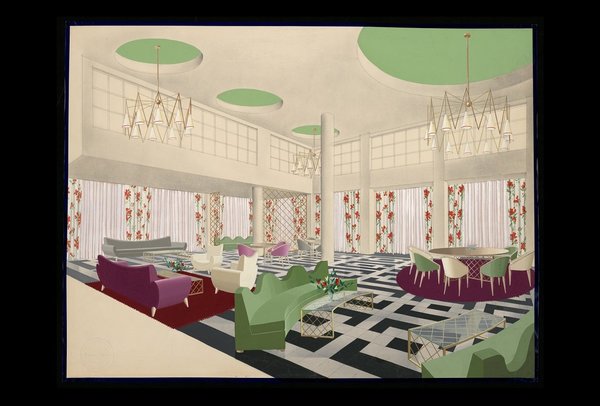 Dessin pour le hall de l’hôtel St Georges à Beyrouth, Salon vert,1955, Jean Royère.