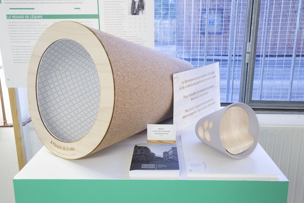 Sonotown, module d’écoute décomposée permettant de redécouvrir le paysage sonore urbain. Projet d’étude de Lucille Avice pour le Design Lab Ville Durable, exposé du 24 novembre au 23 janvier 2019, à la Cale 2 Créateurs de Nantes.