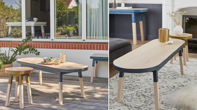 Le banc ou table basse ovale sort aussi sur la terrasse, collection Egée. Le banc ou table basse ovale sort aussi sur la terrasse, collection Egée.