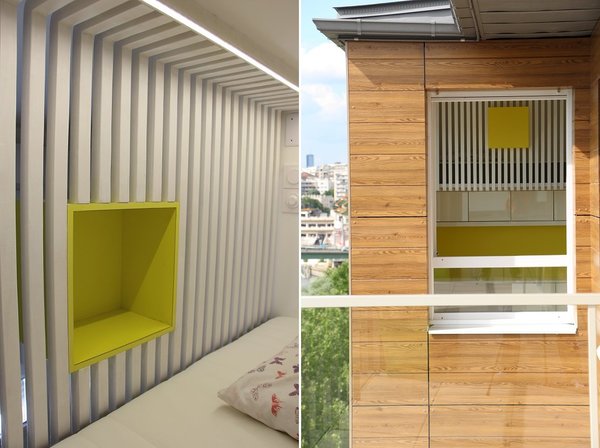 Le claustra assure aussi l’intimité de l’espace couchage tout en laissant passer la lumière naturelle.