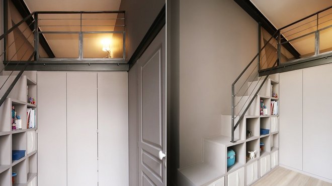 Les garde-corps ont donc été réalisés en serrurerie traditionnelle. Le revêtement de sol a été choisi très mince pour éviter de perdre de la hauteur. Il s’agit de revêtement vinylique en lames Simplay Acoustic Clic Paneel de chez Objetflor. Les garde-corps ont donc été réalisés en serrurerie traditionnelle. Le revêtement de sol a été choisi très mince pour éviter de perdre de la hauteur. Il s’agit de revêtement vinylique en lames Simplay Acoustic Clic Paneel de chez Objetflor.