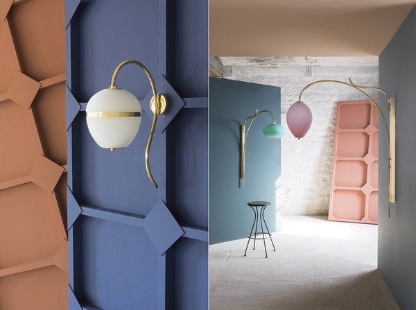 A gauche, applique China 02 (H 62 x L 25 x P 41,5 cm) avec diffuseur en verre blanc émail (H 27 x L 25 cm). A droite, d’inspiration art nouveau et style floral pour l’applique China 07 (H 120 x L 32 x P 113,5 cm) avec diffuseur en verre décliné en 6 couleurs (H 19 x L 32 cm) et le modèle China 10 (H 134 x L 25,2 x P 113,5 cm) avec diffuseur en verre décliné en 6 couleurs (H 35 x L 25,2 cm).