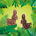 Lapins en chocolat noir et au lait en moulage.