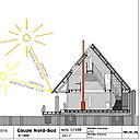 Coupe Nord Sud. Le second et le troisième niveau accueille les chambres et coins bureaux.