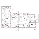 Plan du premier étage : au second niveau, c’est le domaine des enfants qui possèdent chacun une salle de bains personnelle. La chambre de Charlotte de 17,7 m² accompagnée de sa salle de bains de 4,3 m² occupe la partie en L de la maison dont la surface correspond, au niveau inférieur, au salon. L’autre chambre (15,9 m²) et sa salle de bains de 4 m² est séparée de la première par la chambre d’amis et équipée d’un canapé convertible. Elle est aussi utilisée comme salle de TV, bibliothèque et salle de jeux.