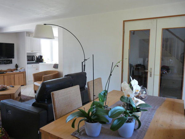 Le salon avant la construction de l’extension : une porte-fenêtre inutile qui supprime un mur utile pour placer du mobilier.