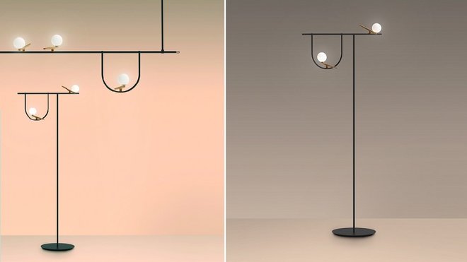 Déclinée en suspension ou lampadaire, collection Yanzi pour animer les espaces avec poésie et élégance. Création Neri and Hu pour Artemide.