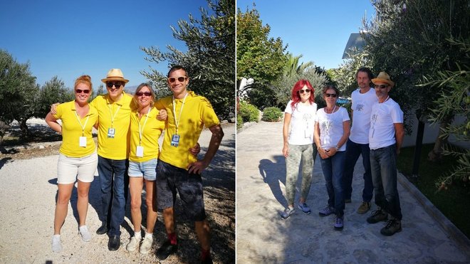 L'équipe belge à gauche et française à droite.