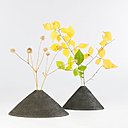 Terrils Fertils version Soliflore est une allégorie de la métamorphose d'une friche industrielle en un paysage bucolique aujourd'hui inscrit au Patrimoine mondial de l'Unesco. La partie visible de l'objet, le terril, fait office de cache pot et maintient la tige qui plonge dans un vase conique caché à l'intérieur. La nature prend racine dans le schiste et trône sur le terril.