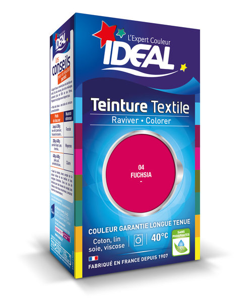 Teinture IDEAL liquide Format mini - 40 ml, pour teindre 200 g de tissus - Prix : 2,80 € TTC.