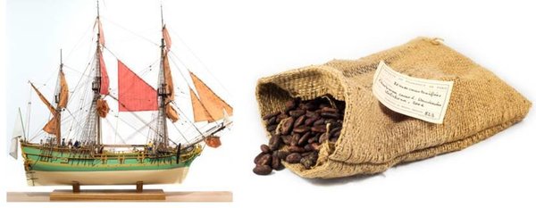 L'aurore corvette dite d'agrément,construite au Havre en 1766, talonne Bresten 1775, maquette réalisée par Gérard Fouassier. Collection du Musée de la Marineen bois du Brivet.