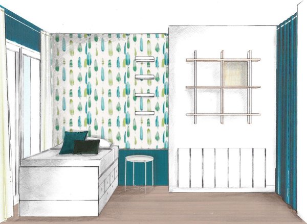 Projet de la chambre d’adolescente dans une ambiance bleu canard.