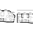 Nouveaux plans après travaux : au premier niveau, la cloison a été démolie pour agrandir la pièce à vivre et supprimer la chambre. L’escalier en colimaçon a été remplacé par un escalier droit. Au second niveau, un palier et une zone de communication avec rangements façon dressing ont été créés entre la chambre et la salle de bains.