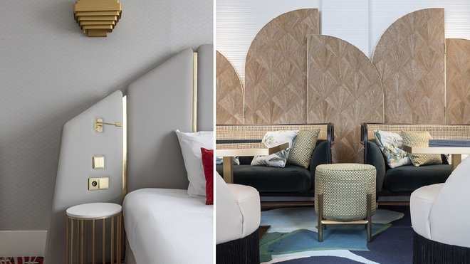 Mobilier sur mesure pour les chambres et les parties communes à l'hôtel Victor Hugo Kléber à Paris